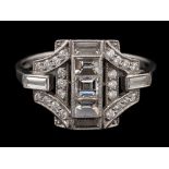 A platinum diamond panel ring,