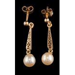 A pair of cultured pearl earrings,