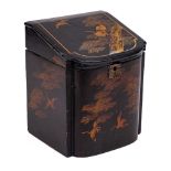 A chinoiserie decorated tea caddy: of rectangular outline,