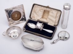 A mixed lot of silverwares, various makers and dates: includes a two-piece christening set,