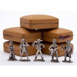 A set of five hallmarked sterling silver miniature figures 'Street Characters',