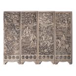A set of four Chinese silver plaques: in the form of a miniature screen,