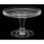 An 18th century glass circular tazza: with galleried top, on hollow pedestal stem and domed foot,