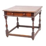A late 17th Century oak side table:, the almost square top with a moulded edge,