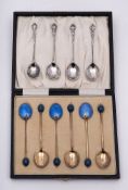 A set of six George V silver and enamelled coffee spoons, maker Henry Clifford David, Birmingham,