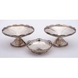 A pair of George V silver pedestal comports, maker Lanson Ltd, Birmingham,