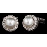 A pair of South Sea cultured pearl and diamond cufflinks,