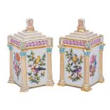 A pair of Meissen neo-classical cabinet cups and covers: each of square section with corinthian