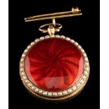 A gold, enamel and seed pearl fob watch:,