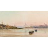 Ettore Roesler Franz [1845-1907]- Roma; sunset,:- signed and inscribed watercolour, 36 x 66cm.