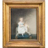 English School Circa 1860- Child on a wooden hobby horse,:- pastel drawing, 24 x 20cm.