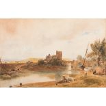 Peter de Wint [1784-1849]- Christchurch Bridge, Hampshire,:- watercolour, 35 x 53.5cm.