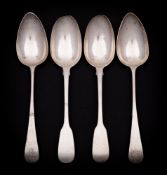 Four Georgian silver tablespoons, various makers and dates: all initialled,
