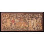 A large machine woven tapestry: depicting a Prince and Princess each holding mythical animals and