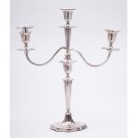 An Elizabeth II silver three branch candelabra, maker Walker & Hall, Sheffield,