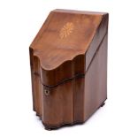 A George III inlaid mahogany knife box: of serpentine outline,