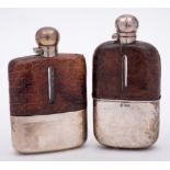 A George VI glass, silver and leather mounted hip flask, maker James Dixon & Sons, Sheffield,