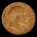 An Edward VII gold sovereign,: 1908, 8g.
