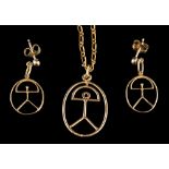 An 18 carat gold pendant and necklace by Jofisa,: the pendant designed as a stick man,