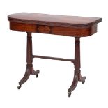 A Regency mahogany and inlaid card table:, bordered with boxwood and ebony lines,