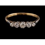 A diamond five stone ring,: set with five old brilliant cut diamonds, approximately 0.