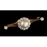 An early 20th century pearl and diamond brooch,: the 9.
