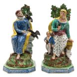 A pair of large Staffordshire pearlware figures of Elijah and the Ravens and the Widow and Child: