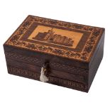 A 19th century Tunbridge Ware jewellery box: of rectangular outline,