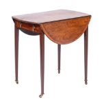 A George III mahogany and inlaid oval Pembroke table in the Sheraton taste:,