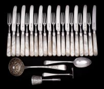 A set of ten George V silver and mother-of-pearl handled fruit knives, maker Alexander Clark & Co,