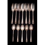 A set of seven George V silver pastry forks, maker Thomas Bradbury & Sons Ltd, Sheffield,