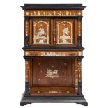 A 19th Century North Italian rosewood, ebonised and ivory inlaid cabinet:,