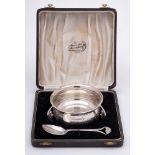 A George VI silver christening bowl and spoon, maker Lanson Ltd, Birmingham, 1946/47: inscribed,