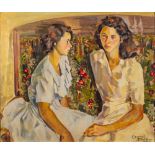 English School 20th Century- The Two Sisters,:- indistinctly signed bottom right oil on board,