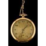 An 18 carat gold pocket watch,: the guilloche dial with black Arabic numerals,