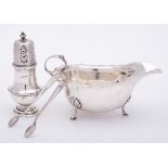 A mixed collection of silver: various makers and dates includes Victorian soup ladle, a sauce boat,