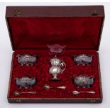 A Continental five-piece silver cruet set,