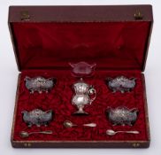 A Continental five-piece silver cruet set,