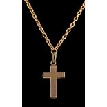 A cross pendant,: the polished cross suspended from a belcher link chain, stamped 15ct, pendant 2.