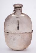 A Victorian glass and silver mounted hip flask, maker Holland, Son & Slater, London,