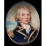 English School Circa 1805- A miniature portrait of a naval Captain,:- head and shoulders,