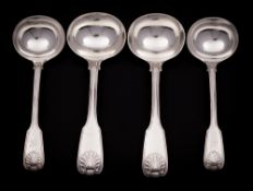 A pair of Victorian silver Fiddle, Thread and Shell pattern sauce ladles,