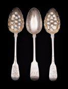 A pair of George III and later decorated berry spoons, maker Thomas Barker, London,