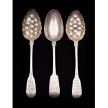 A pair of George III and later decorated berry spoons, maker Thomas Barker, London,