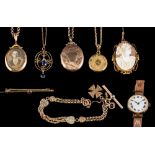 A group of jewellery,: including a shell cameo of Diana; an 18 carat gold locket pendant,