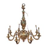 A 19th century ormolu eight-branch chandelier: the central knopped stem with four female caryatids