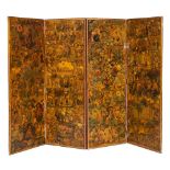 A good Victorian four fold scrapwork screen:, the panels decorated with flowers, foliage,