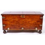 A 19th Century Dutch East Indies teak and brass mounted rectangular coffer:,