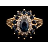 A sapphire and diamond cluster ring,