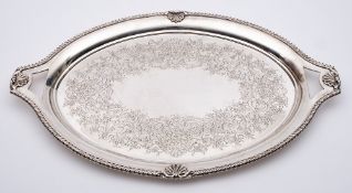 An Edward VII silver serving tray, maker Pearce & Sons, Sheffield, 1908: of oval outline,